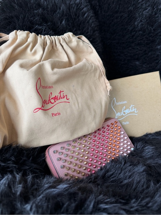 Christian Louboutin Handbags - Christian Louboutin Pink Zip-Around Wallet with Multicolor Gradient Studs